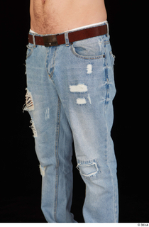 Hamza blue jeans brown belt dressed hips thigh 0002.jpg